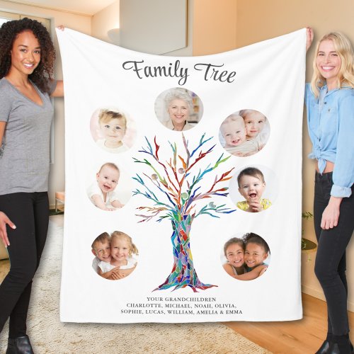 Customized Grandma Photo Family Tree Keepsake Fleece Blanket