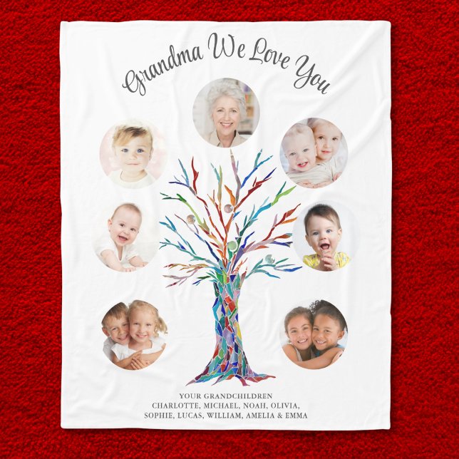 Customized Grandma We Love You Photo Keepsake Fleece Blanket (Creator Uploaded)