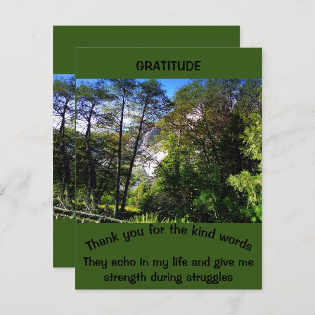 Customized Gratitude Quote Green Scenery Forest Thank You Card (Front/Back)
