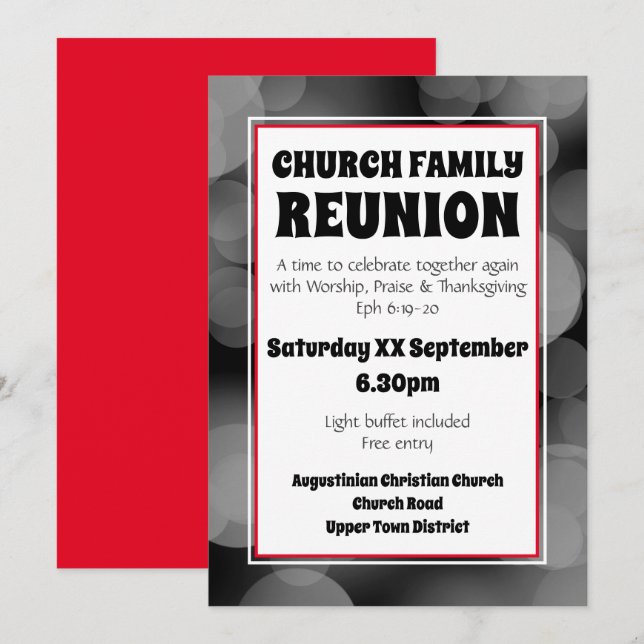 Customized Gray Bokeh CHURCH FAMILY REUNION Invitation (Front/Back)