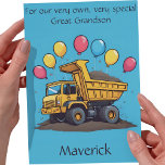 Customized Great Grandson Birthday Poem Card<br><div class="desc">Personalize your own greeting and even your poem for your great grandson. They are hard cards to find, but not here! Adorable dump truck with balloons is perfect for your beloved little one. Personalize it using our Design Tool on the front, inside left, and inside right. Be sure to change...</div>