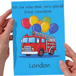 Customized Great Grandson Birthday Poem Card<br><div class="desc">Personalize your own greeting and even your poem for your great grandson. They are hard cards to find, but not here! Adorable fire truck with balloons is perfect for your beloved little one. Personalize it using our Design Tool on the front, inside left, and inside right. Be sure to carefully...</div>