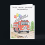 Customized Great Grandson Child Birthday Poem Card<br><div class="desc">Make any child’s birthday extra special with this cheerful, fully customizable fire truck card. A bright red fire engine, complete with colorful balloons tied to its ladder, rolls down a sunny country road—bringing smiles and excitement to the celebration. The charming illustration is paired with a heartfelt message that you can...</div>