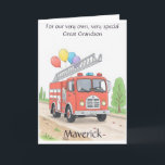 Customized Great Grandson Child Birthday Poem Card<br><div class="desc">Make any child’s birthday extra special with this cheerful, fully customizable fire truck card. A bright red fire engine, complete with colorful balloons tied to its ladder, rolls down a sunny country road—bringing smiles and excitement to the celebration. The charming illustration is paired with a heartfelt message that you can...</div>