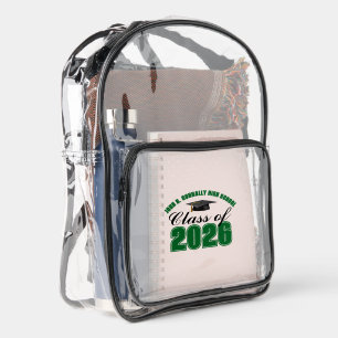 Customized Green Class of 2026 Graduation Clear Backpack