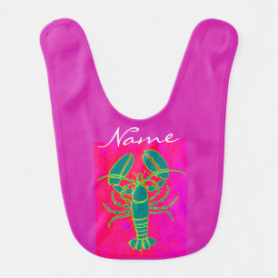 Customized green lobster pink baby bib