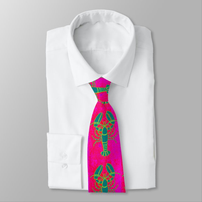 Customized green lobster pink tie (Tied)