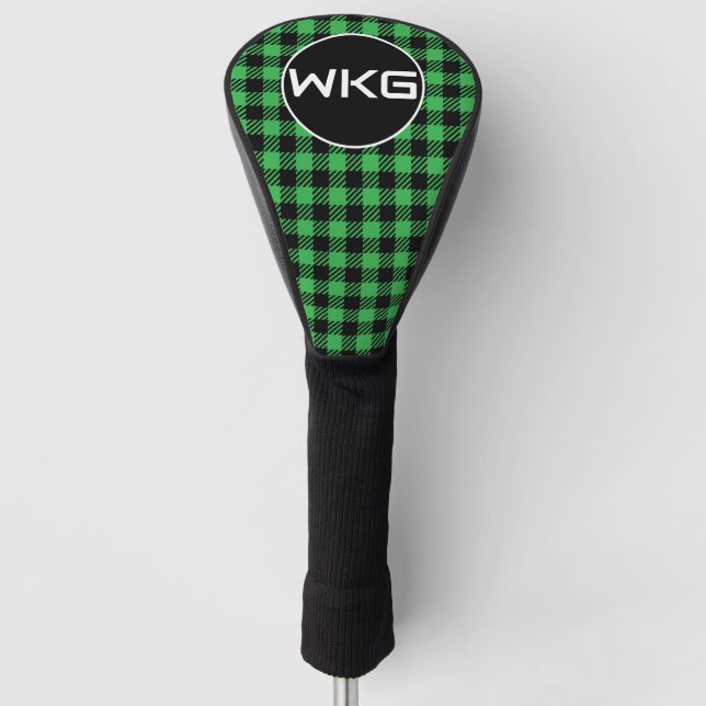 Customized Green Plaid Golf Club Head Cover (Front)