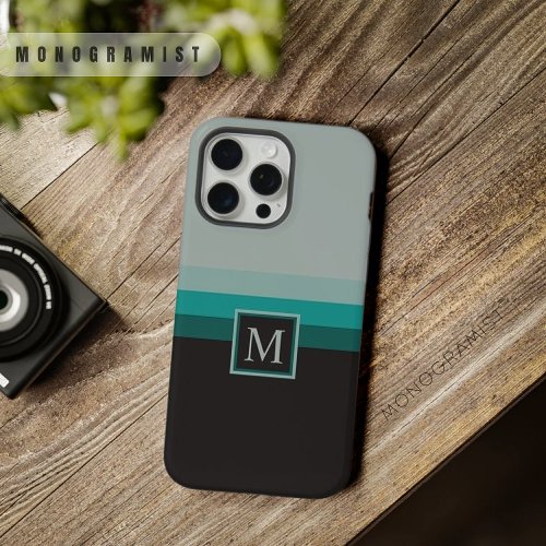 Customized Grey Teal Green Blue Black Color Block iPhone 15 Pro Max Case