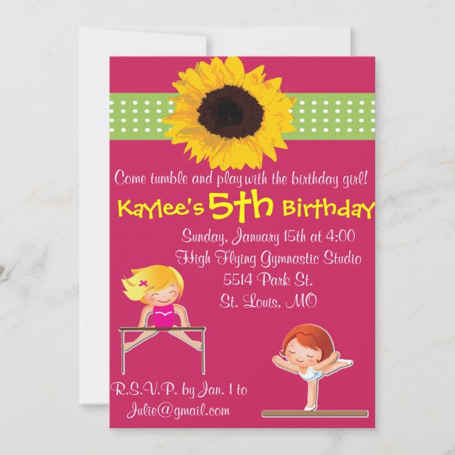 Customized Gymnsatics Birthday Party Invitations (Front)