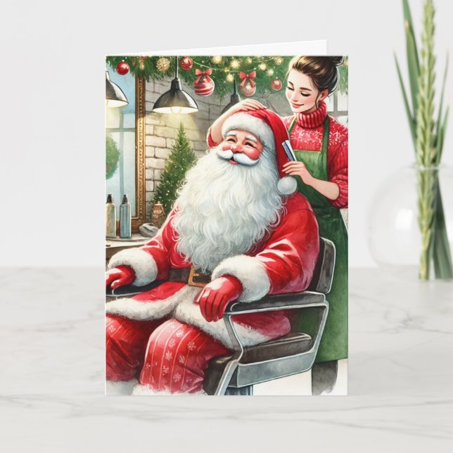 Customized Hair Dresser with Santa Claus Christmas Holiday Card (Front)