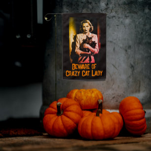 Customized Halloween Crazy Cat Lady Garden Flag