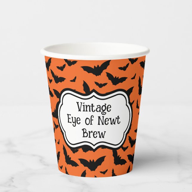 Customized Halloween Orange Black Bat Paper Cups (Front)
