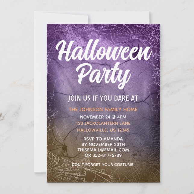Customized Halloween Party Invitations with Spider (Front)