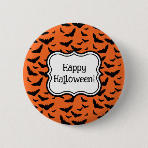 Customized Halloween Party Orange Black Bats Button