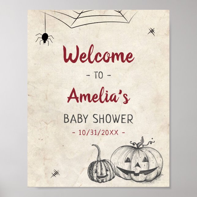 Customized Hallowen Baby Shower Door Wall Welcome Poster (Front)