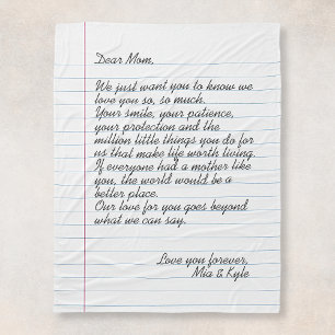 Customized Handwritten Letter Love Message Mother Fleece Blanket