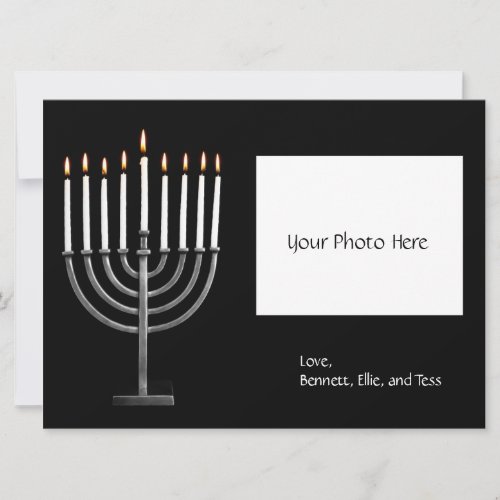 Customized Hanukkah Menorah w Photo Holiday Card