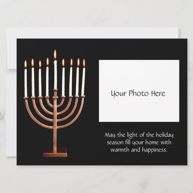 Customized Hanukkah Menorah w/ Photo Holiday Card (Front)