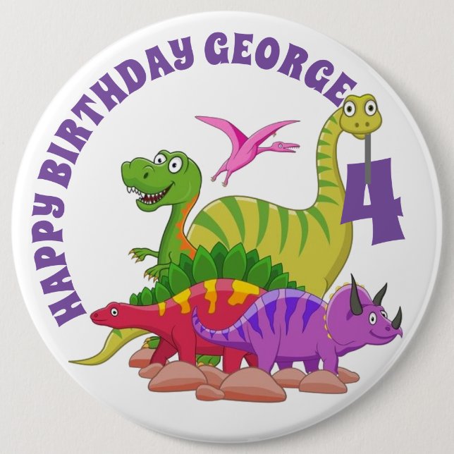 Customized Happy Birthday Badge - Dinosaur's Button (Front)
