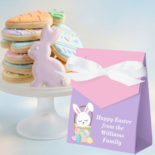 Customized Happy Easter Bunny Pink Purple Party Favor Boxes (Creator Uploaded)