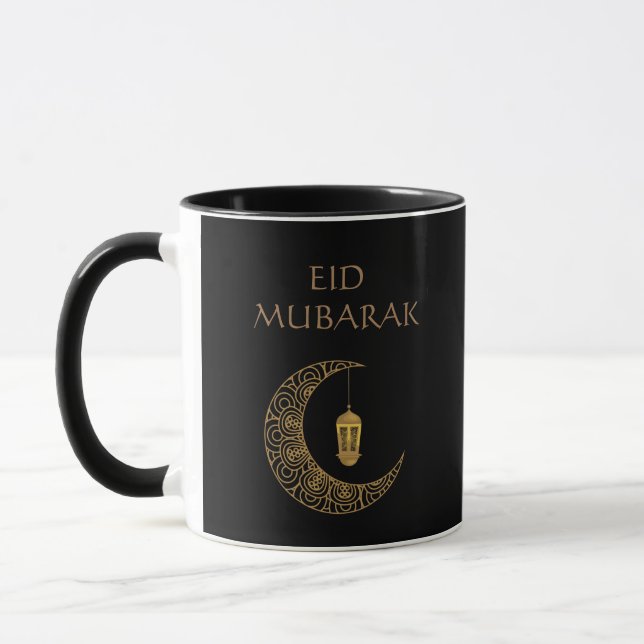 Customized Happy Eid Mubarak Golden Black Crescent Mug (Left)