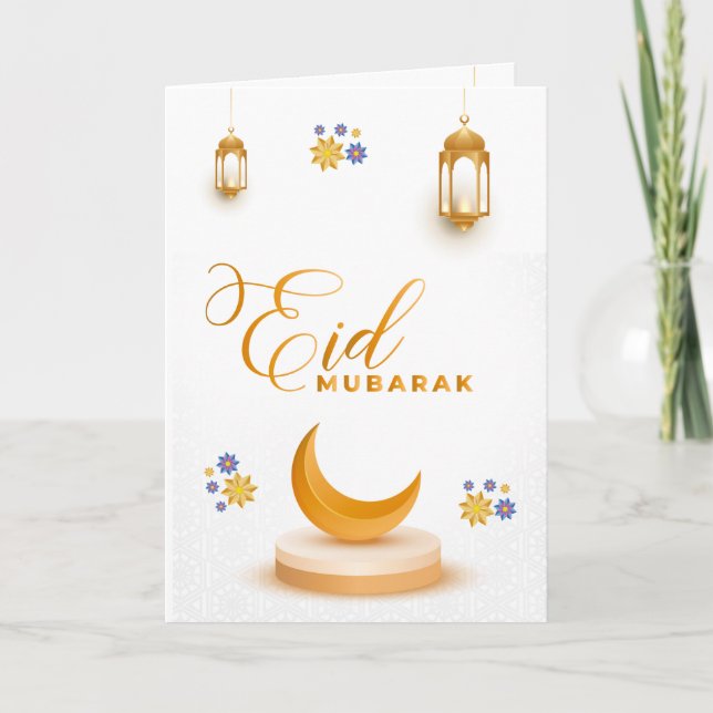 Customized Happy Eid Mubarak White Holiday Card (Front)
