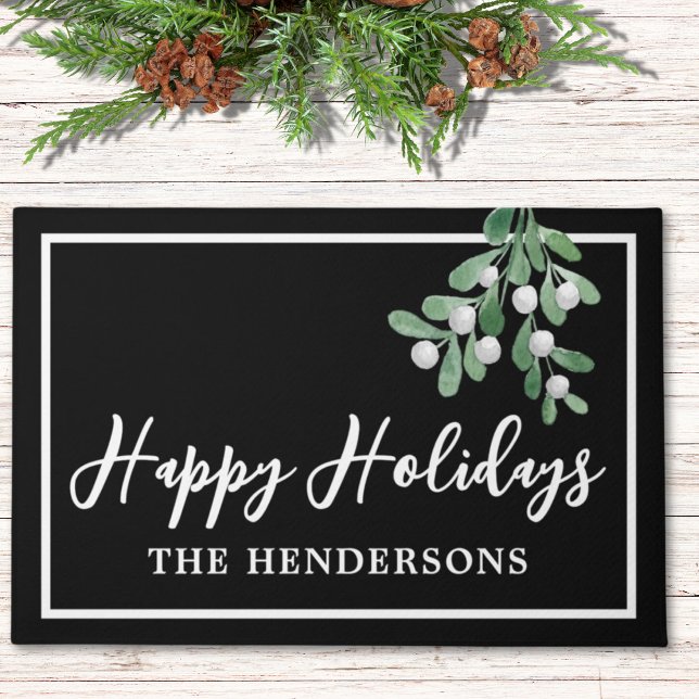 Customized Happy Holidays Black Christmas Doormat (Creator Uploaded)