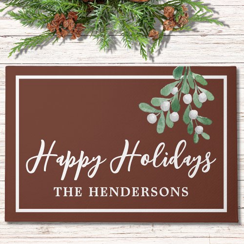 Customized Happy Holidays Christmas Brown Doormat
