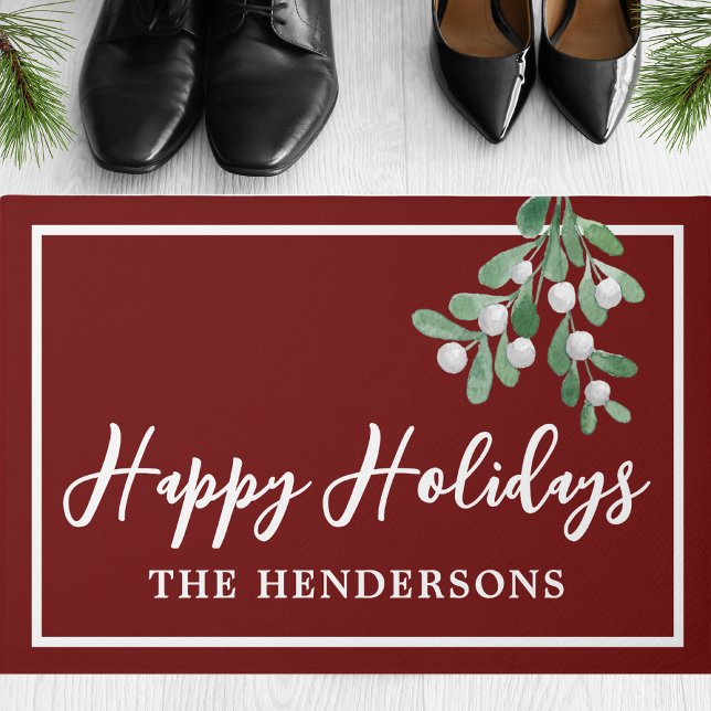 Customized Happy Holidays Christmas Maroon Doormat (Creator Uploaded)
