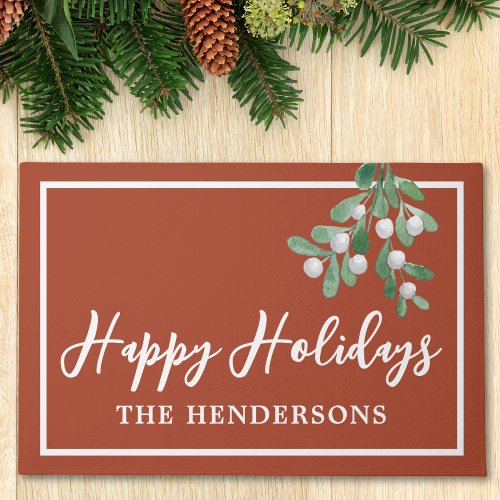 Customized Happy Holidays Christmas Rust Doormat