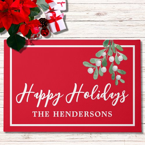 Customized Happy Holidays Red Christmas Doormat