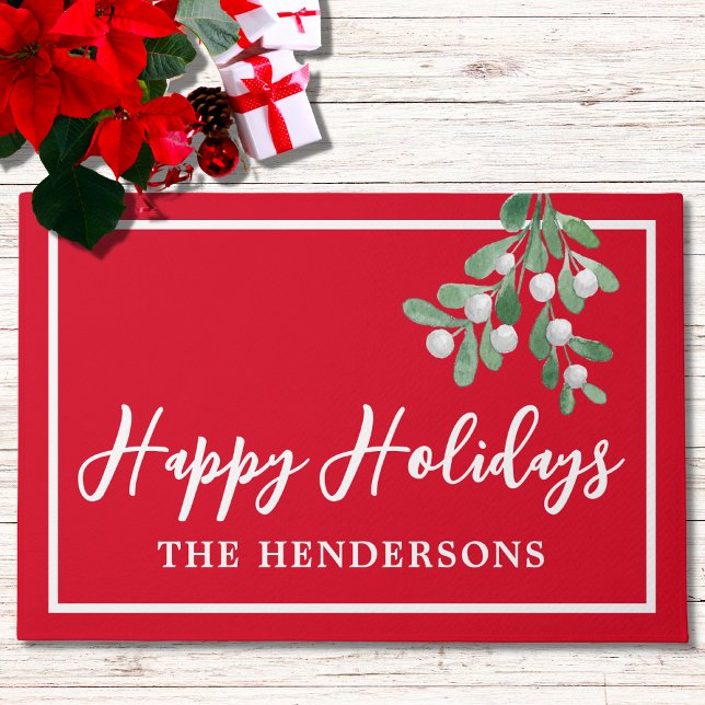 Customized Happy Holidays Red Christmas Doormat (Creator Uploaded)