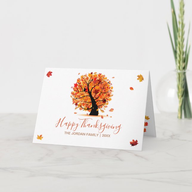 Customized Happy Thanksgiving Autumn tree Card (Front)