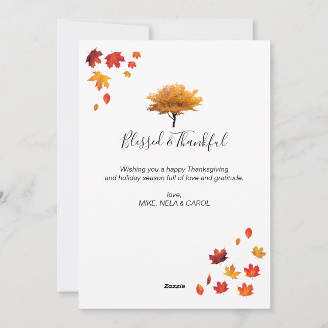 Customized Happy Thanksgiving Autumn Tree Holiday Card (Back)