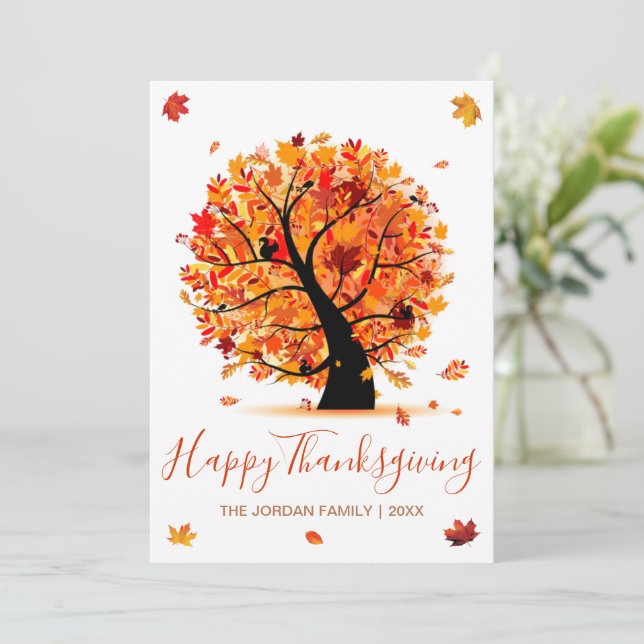Customized Happy Thanksgiving Autumn tree Holiday Card (Standing Front)