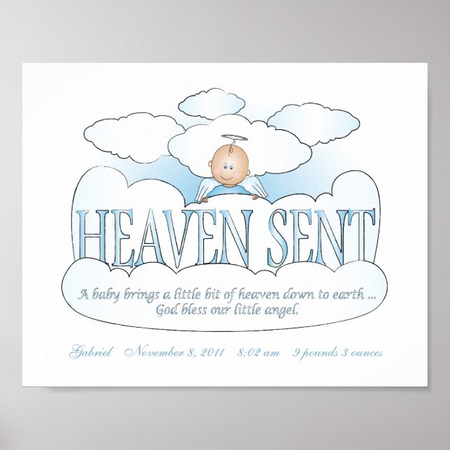 Customized Heaven Sent Angel Boys Room Wall Art (Front)