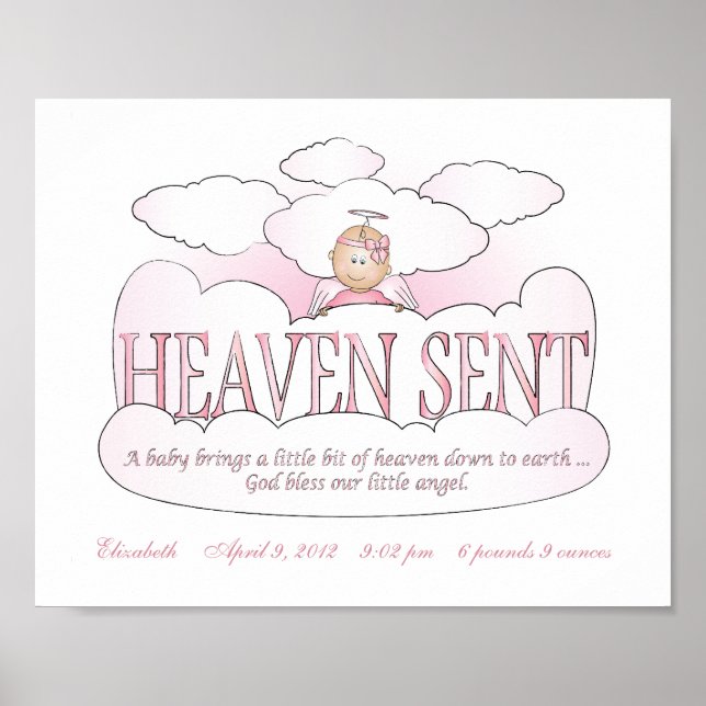 Customized Heaven Sent Angel Girls Room Wall Art (Front)