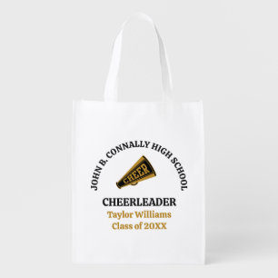 Customized High School Cheerleader Black Gold Grocery Bag