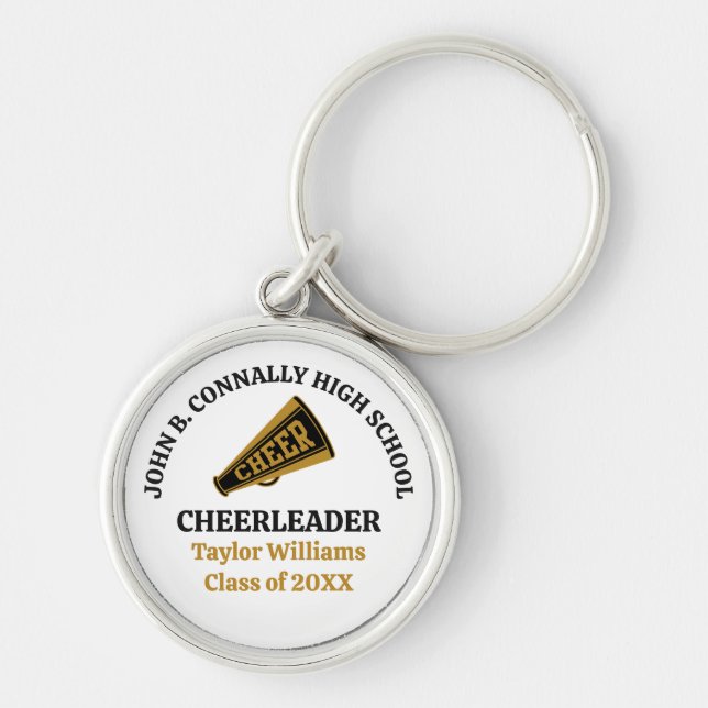 Customized High School Cheerleader Gold Black Keychain (Front)