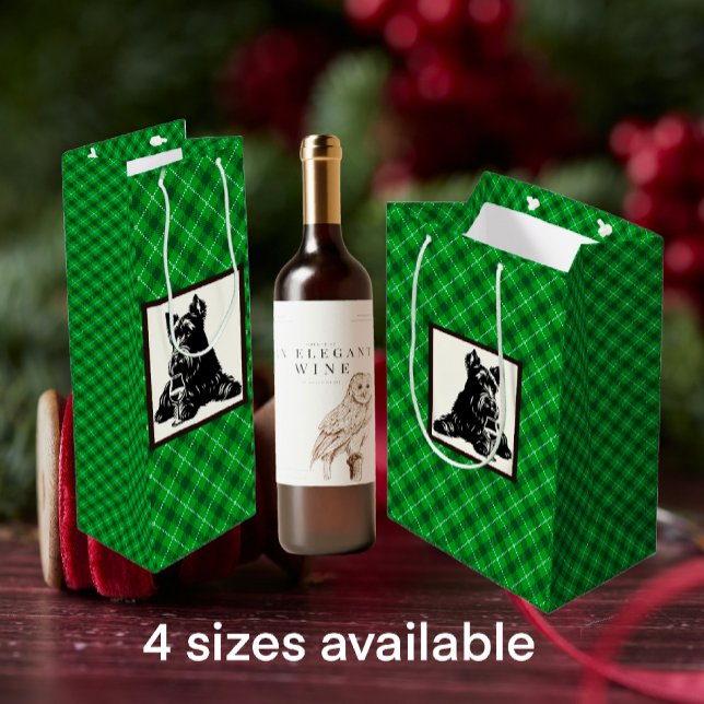Customized Holiday Scottish Terrier Plaid Medium Gift Bag (Good Scottie!)