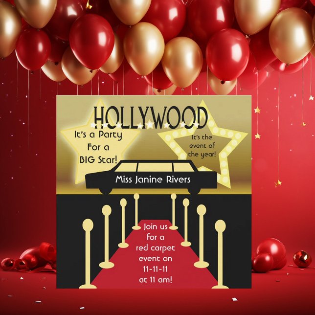 Customized Hollywood Glamour Birthday Invitation (Creator Uploaded)