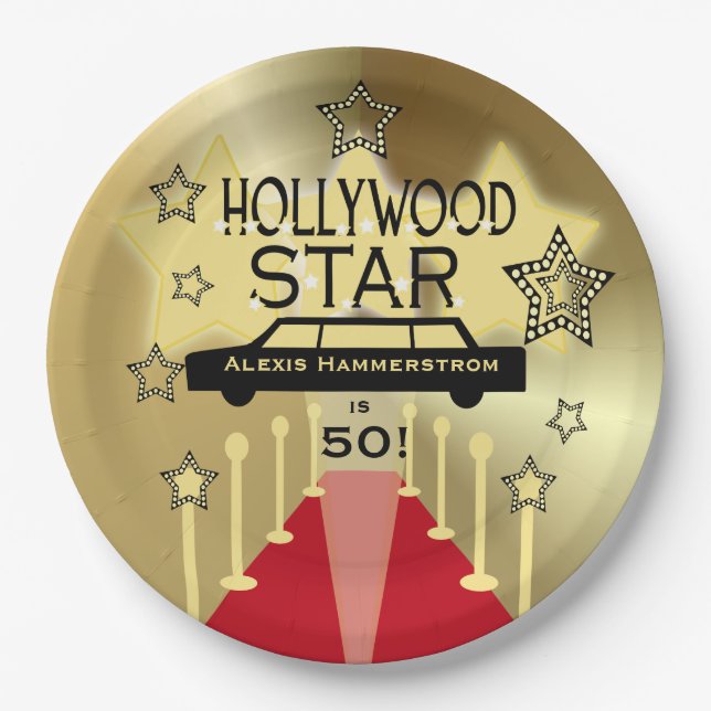 Customized Hollywood Star Birthday Paper Plates (Front)