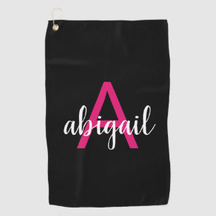 Customized Hot Pink Elegant Modern Monogram Name Golf Towel