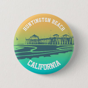 Customized Huntington Beach Pier Illustration Button
