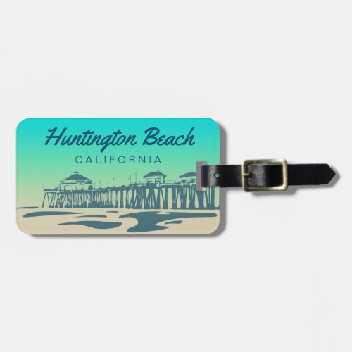 Customized Huntington Beach Pier Illustration Luggage Tag