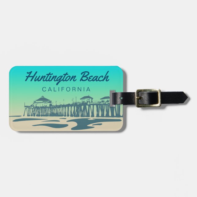 Customized Huntington Beach Pier Illustration Luggage Tag (Front Horizontal)