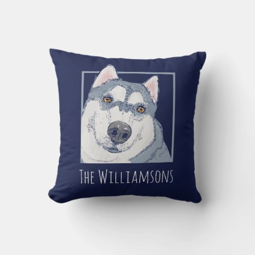 Customized Husky Blue Throw Pillow