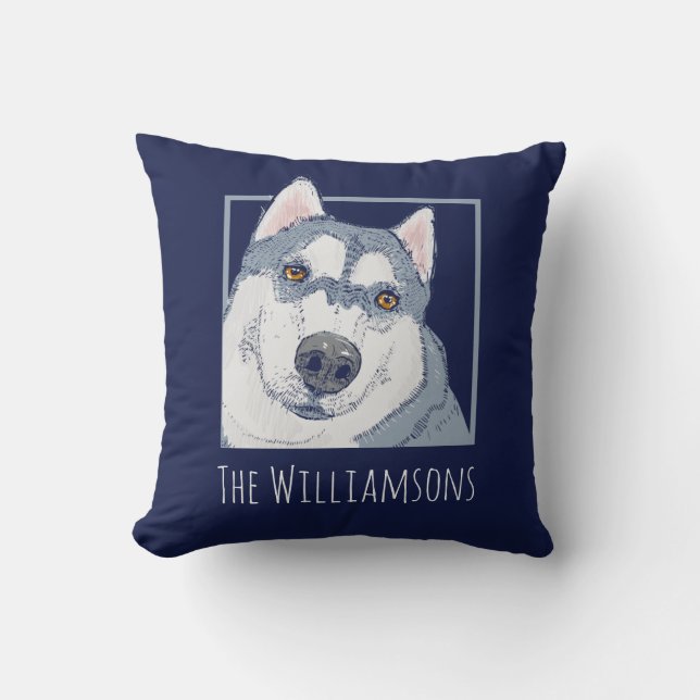 Customized Husky Blue Throw Pillow (Front)