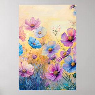Customized Illustrations of Pink Purple Flowers Poster
